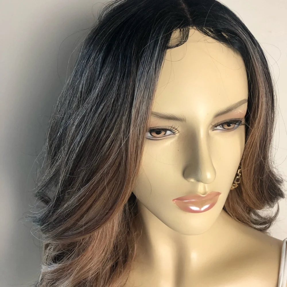 Honey Ash Brown & Dark Brown WAVY Middle Part Lace 24 Inches Synthetic Wig